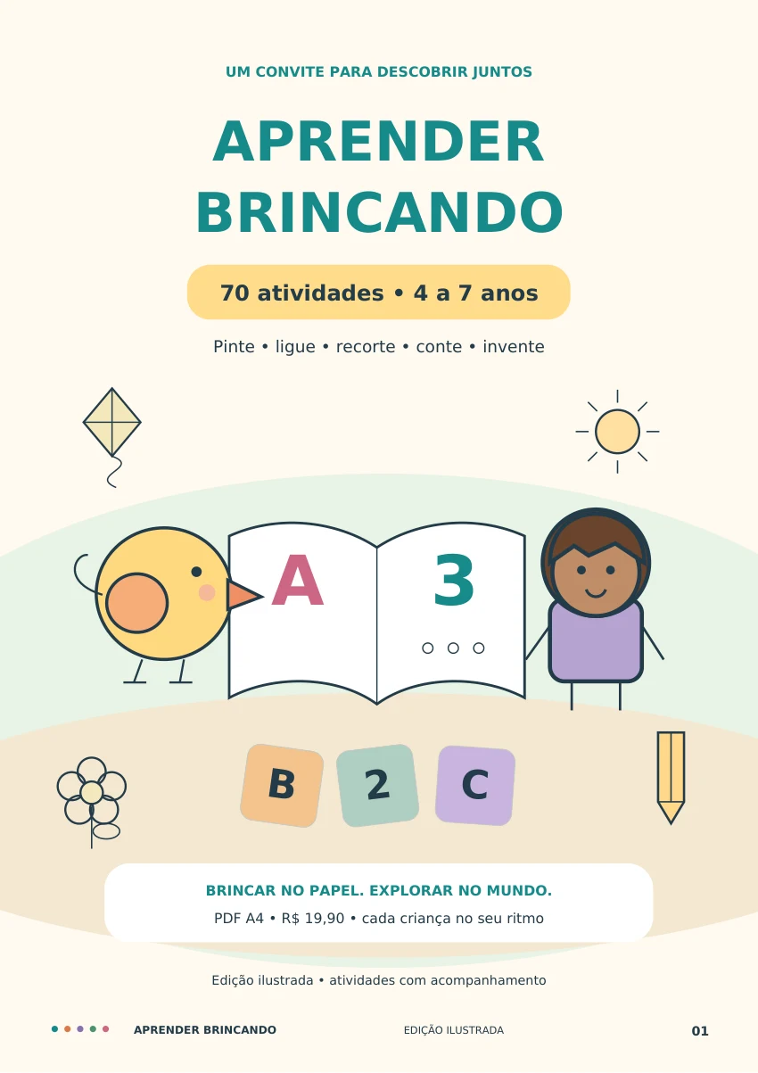 Capa do kit Aprender Brincando: 70 atividades para crianças de 4 a 7 anos